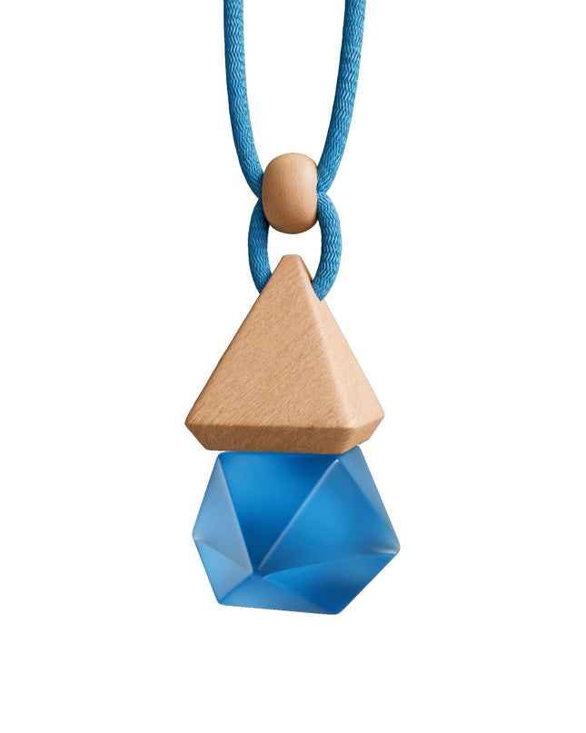 Blue colour pendant glass bottle with wooden top.