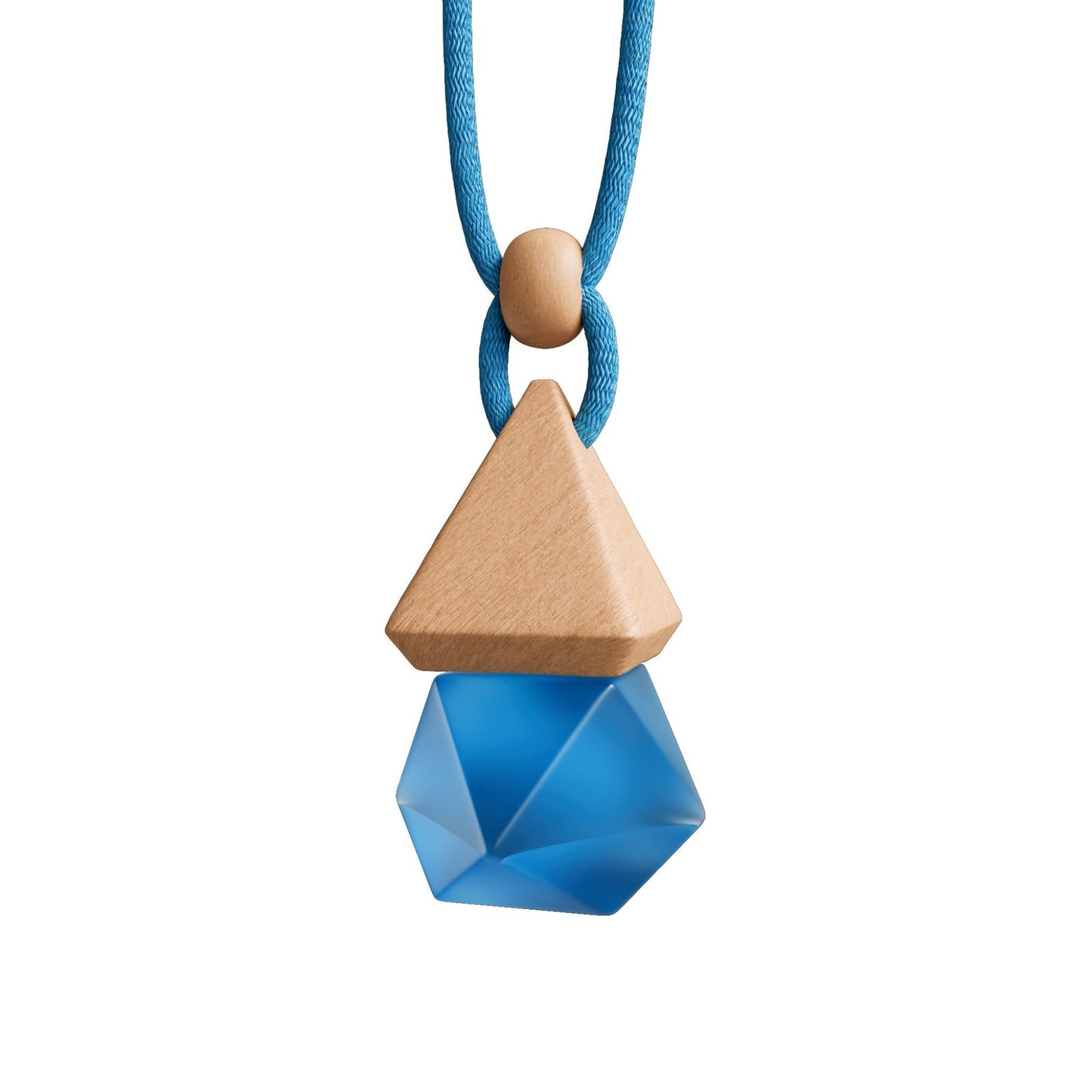 Blue colour pendant glass bottle with wooden top.