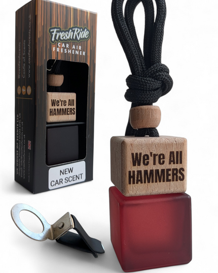 Westham FC car air freshener gift set | New car smell | Burgundy | 8ml glass bottle | Long lasting - image 2 | Castle of Scents