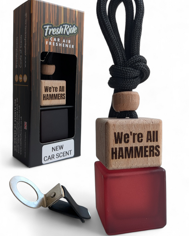 Westham FC car air freshener gift set | New car smell | Burgundy | 8ml glass bottle | Long lasting - image 2 | Castle of Scents