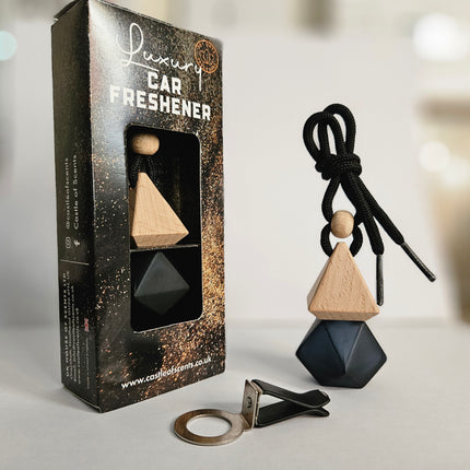 Sauvage-inspired hanging car air freshener in black, handmade by Castle of Scents UK