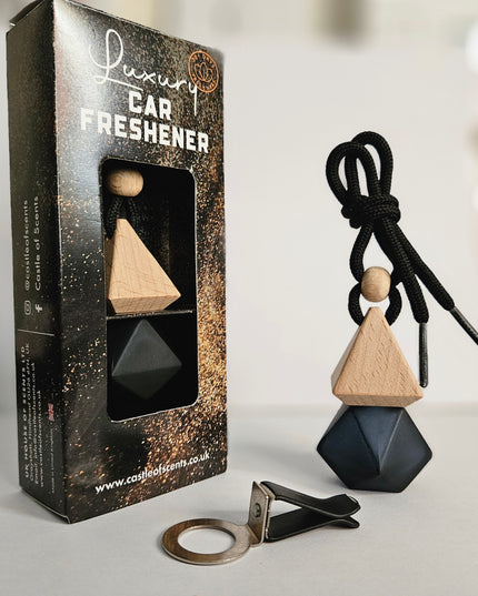 Sauvage-inspired hanging car air freshener in black, handmade by Castle of Scents UK