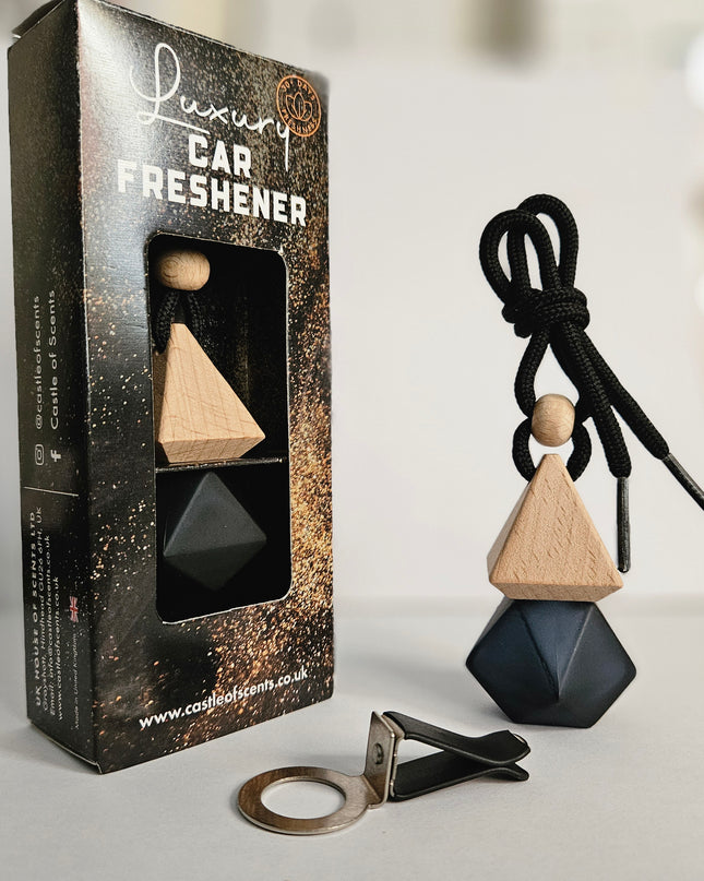 Sauvage-inspired hanging car air freshener in black, handmade by Castle of Scents UK