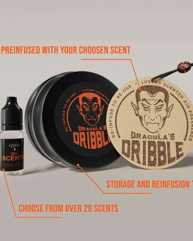Reusable Car Air Freshener Disc - 'Dracula's Dribble' Design - Reusable Air Fresheners for Cars