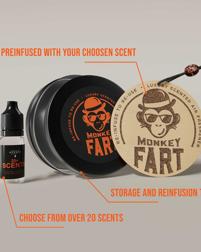 Reusable Car Air Freshener - 'Monkey Fart' Design - Castle of Scent Car Air Freshener, Reusable Air Fresheners for Cars