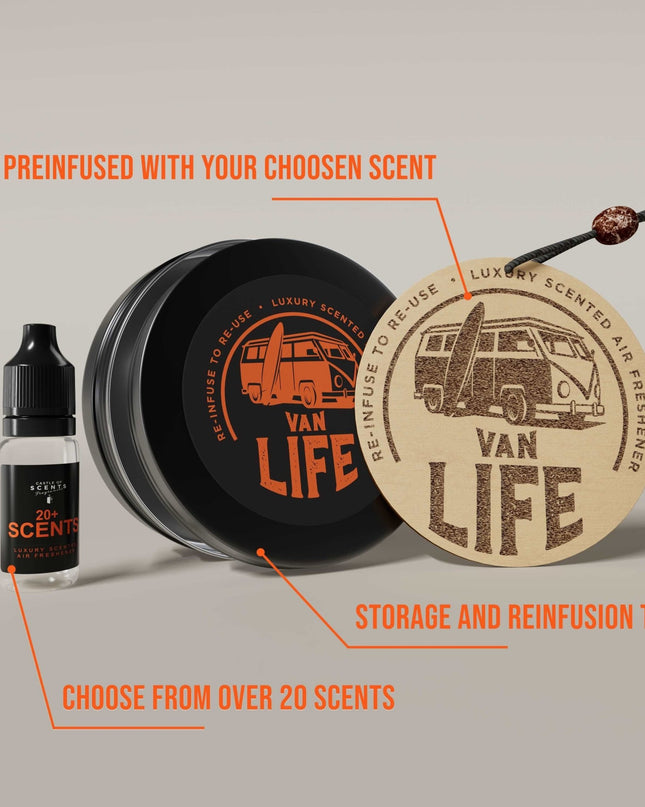 Reusable Car Air Freshener - 'Van Life' Design - Castle of Scent Car Air Freshener, Refillable car air Fresheners for Cars