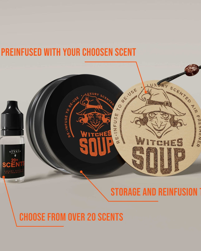Reusable Car Air Freshener - 'Witches Soup' Design - Castle of Scent Car Air Freshener, Reusable Air Fresheners for Cars
